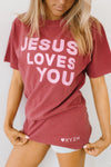 JESUS LOVES YOU TEE- BRICK RED & LIGHT PINK