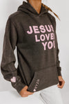 JESUS LOVES YOU HOODIE- DARK GRAY & PINK