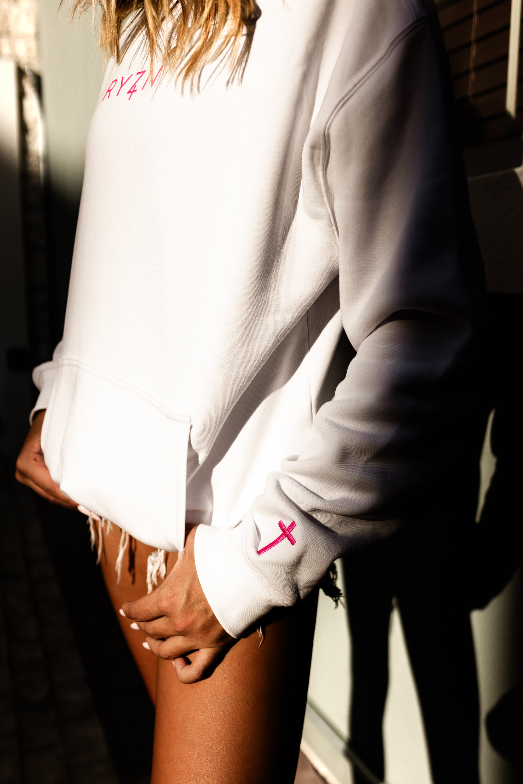 RYZN IN FAITH HOODIE- WHITE & PINK