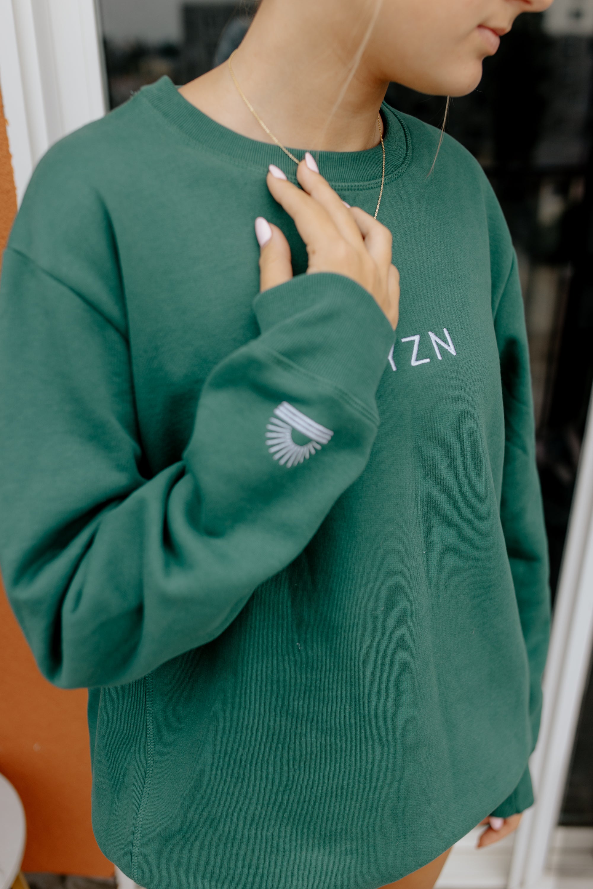 HEAVYWEIGHT CREW SWEATSHIRT- GREEN & WHITE